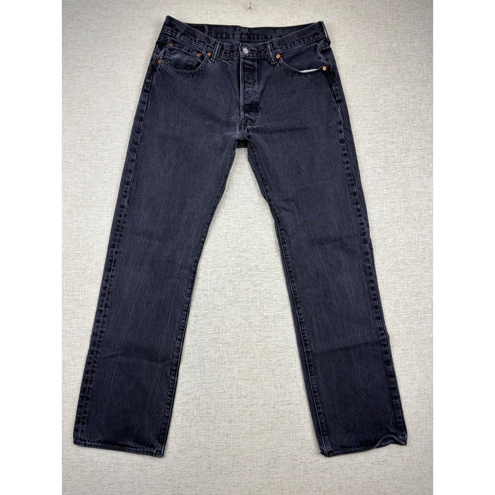 Levis 501 Original Fit Jeans Mens 36x34 Faded Black Straight Leg Denim Pants